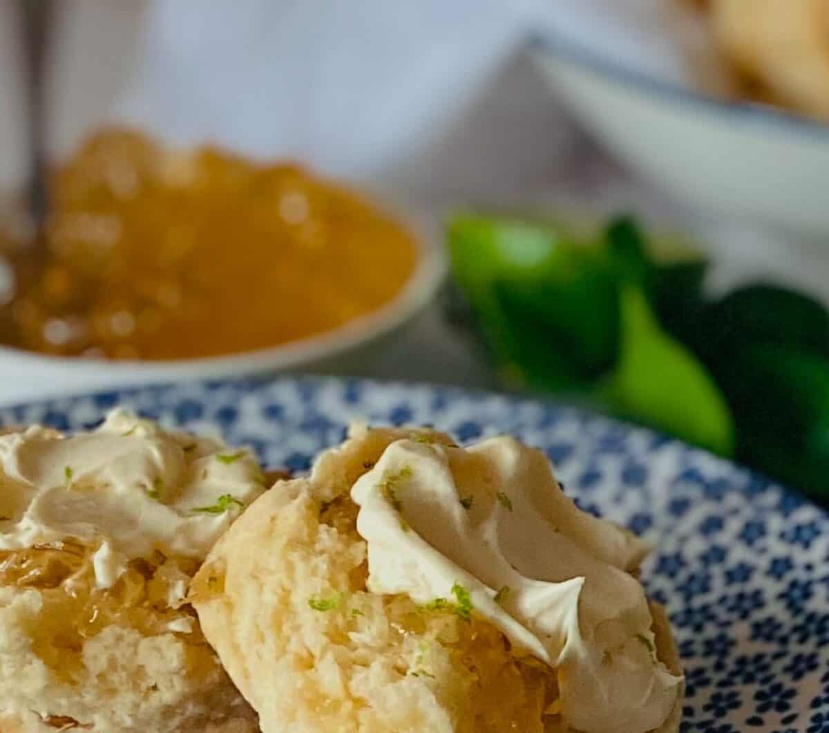 Ginger scones with lime marmalade and vanilla double cream