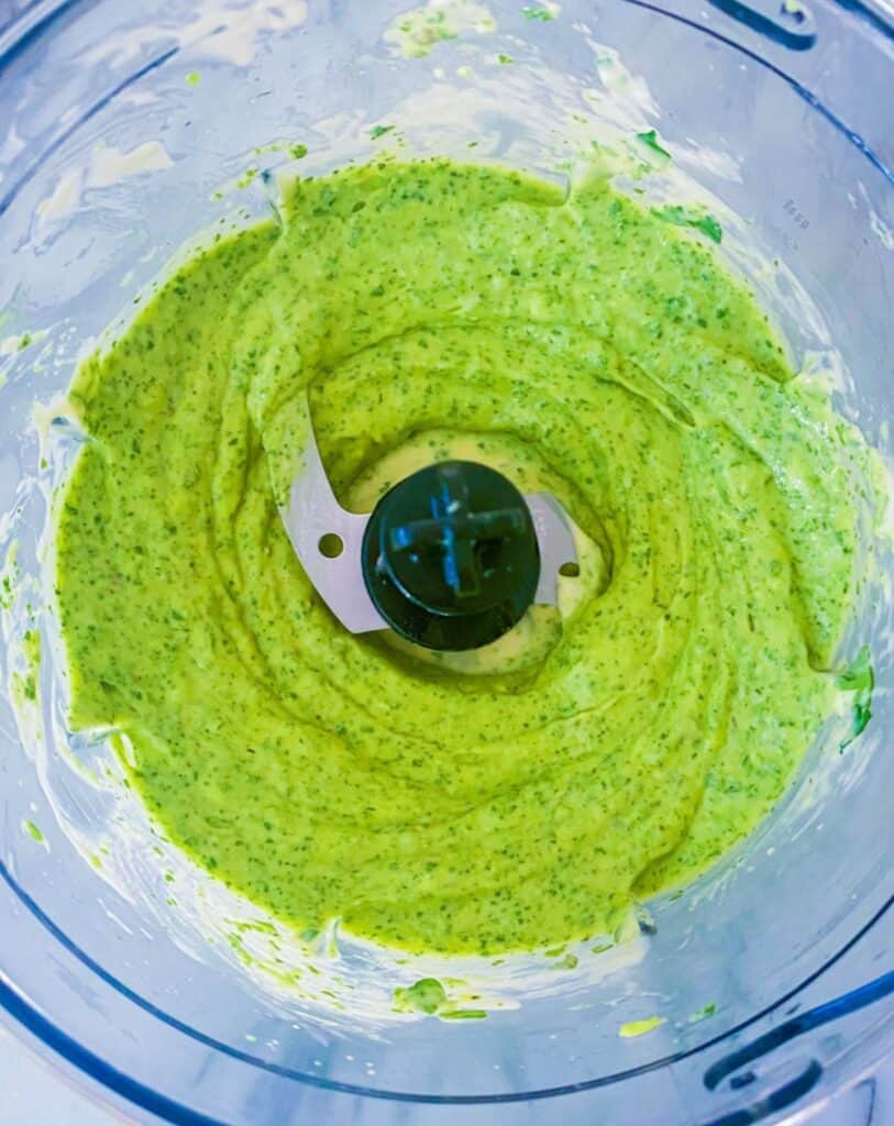 Mini BLT sliders with green goddess dressing image of dressing ingredients in mini food processor