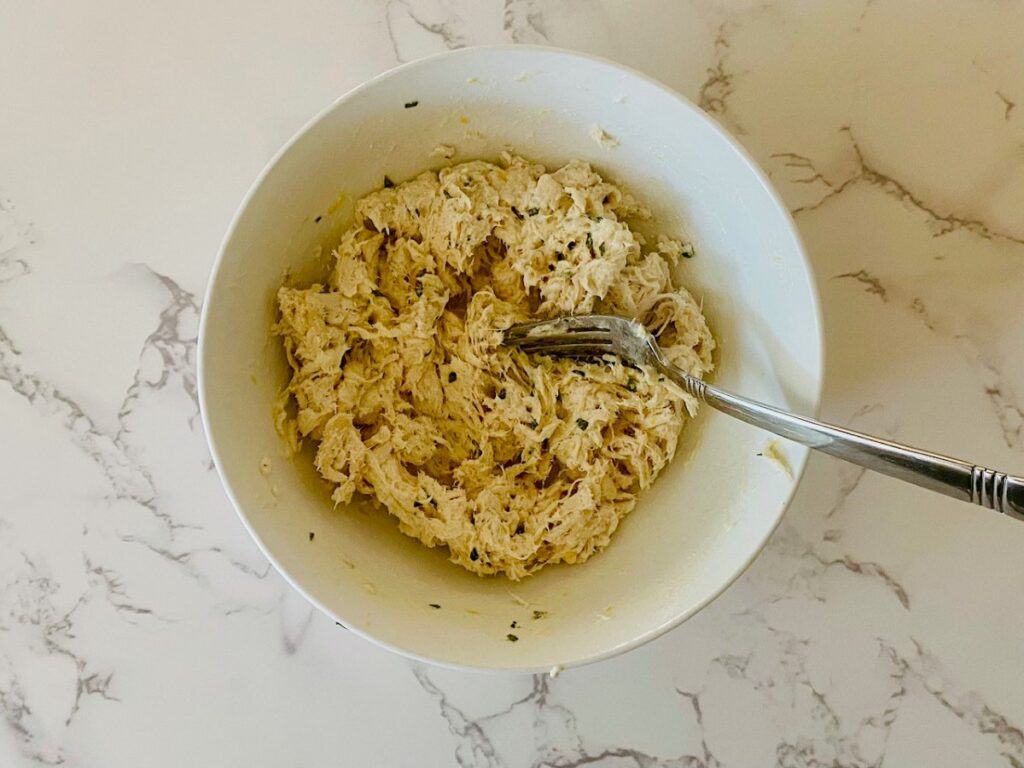 Chicken sandwich mixture in a bowl