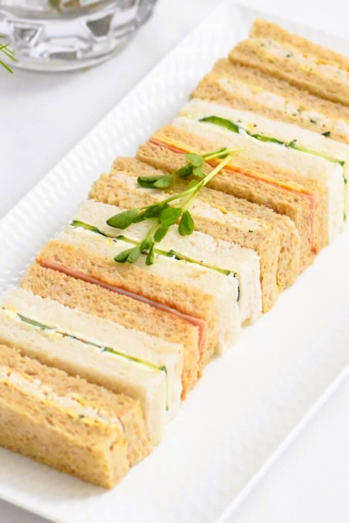 Ham, cheddar and tomato relish finger sandwiches