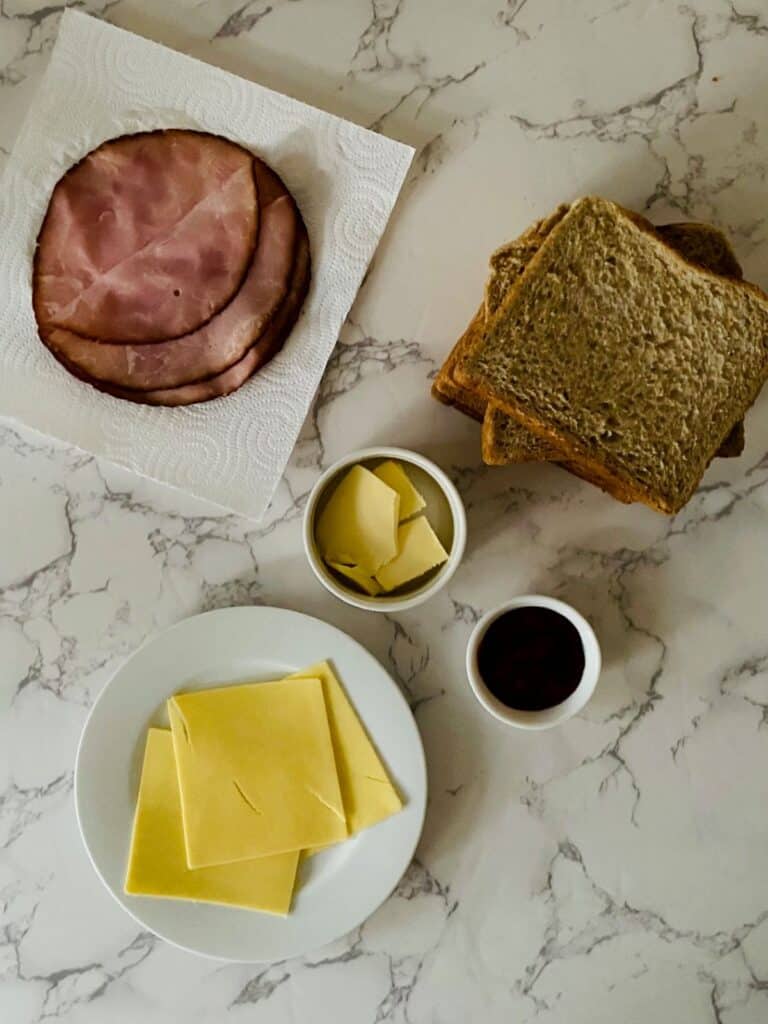 Ham, cheddar & tomato relish finger sandwiches