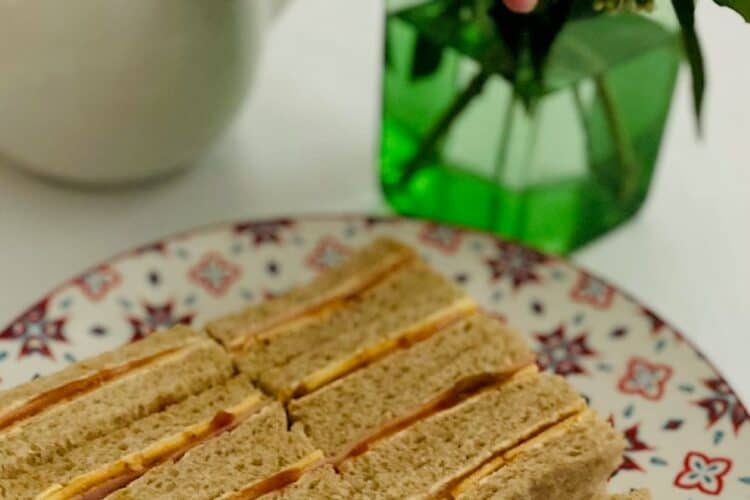 Ham, cheddar and tomato relish finger sandwiches