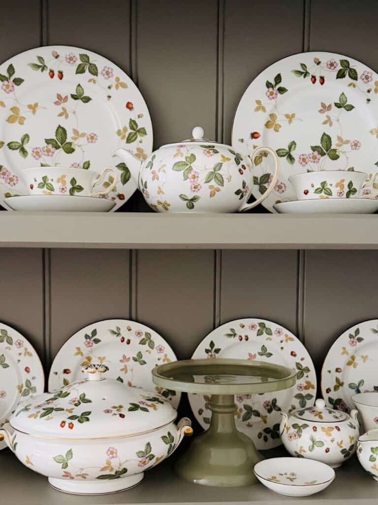 English china on a shelf