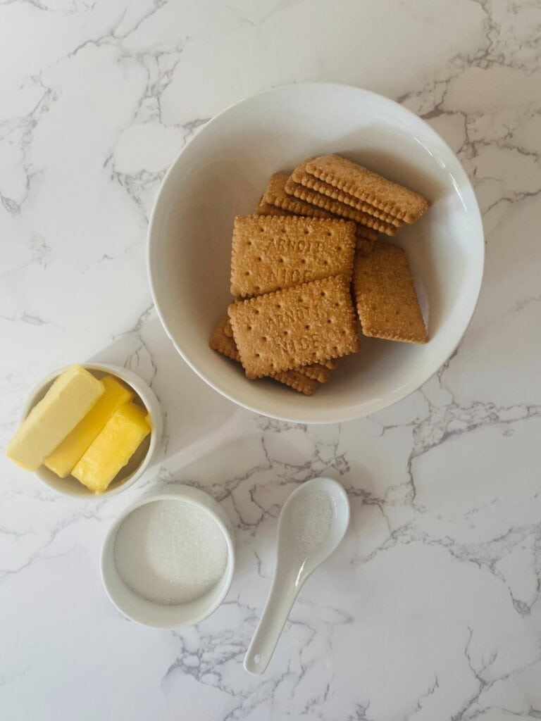 Biscuit base ingredients for raspberry white chocolate cheesecake