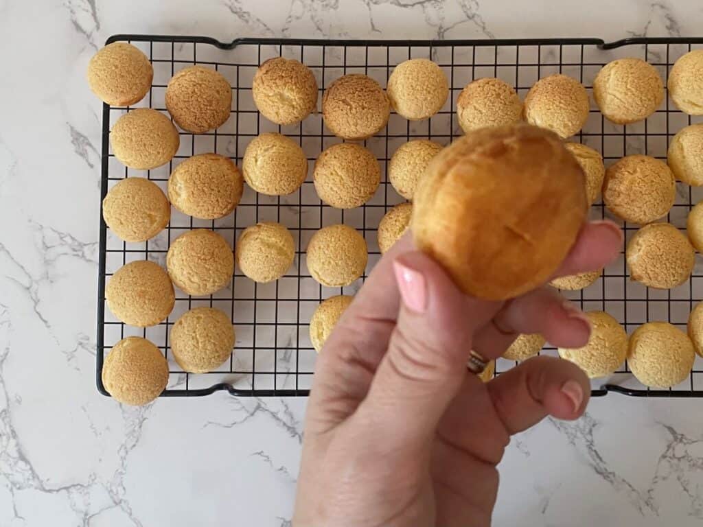 Vanilla Daisy Choux Puffs with a hole in the bottom to let the steam out