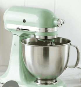 Kitchenaid stand mixer for mini vanilla cupcakes with edible flowers