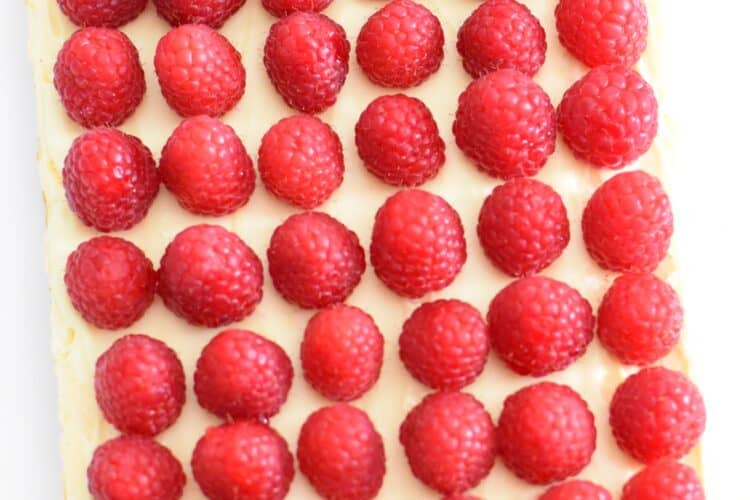 Raspberry white chocolate cheesecake slice