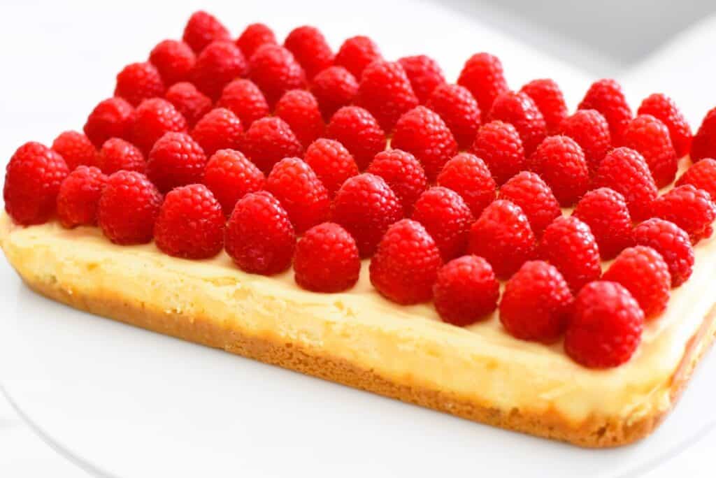 Raspberry white chocolate cheesecake slice for afternoon tea