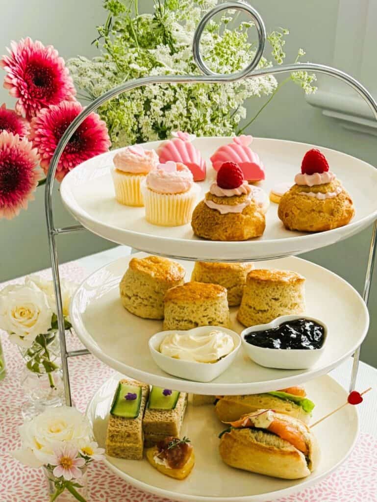 afternoon tea scones on a tiered stand