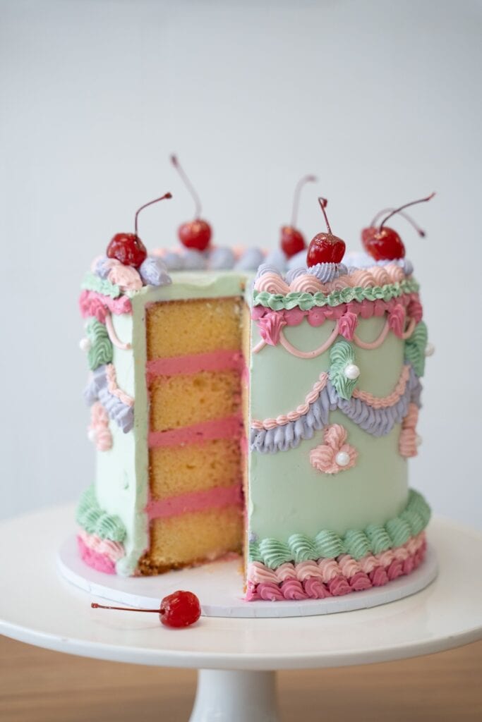 Vintage cake featuring Swiss meringue buttercream