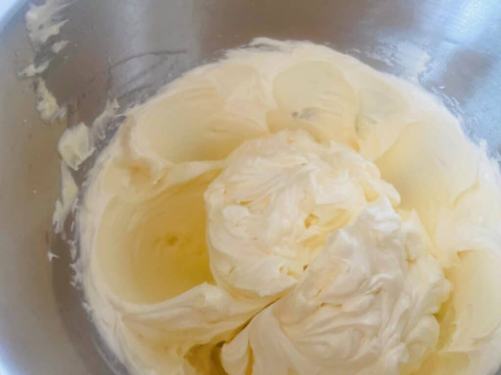Swiss meringue buttercream in a mixing bowl