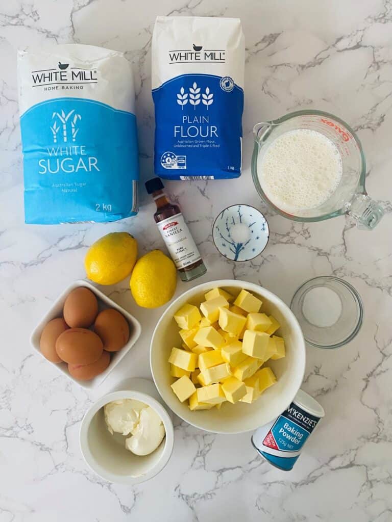 Lemon & blackberry sandwich cake ingredients
