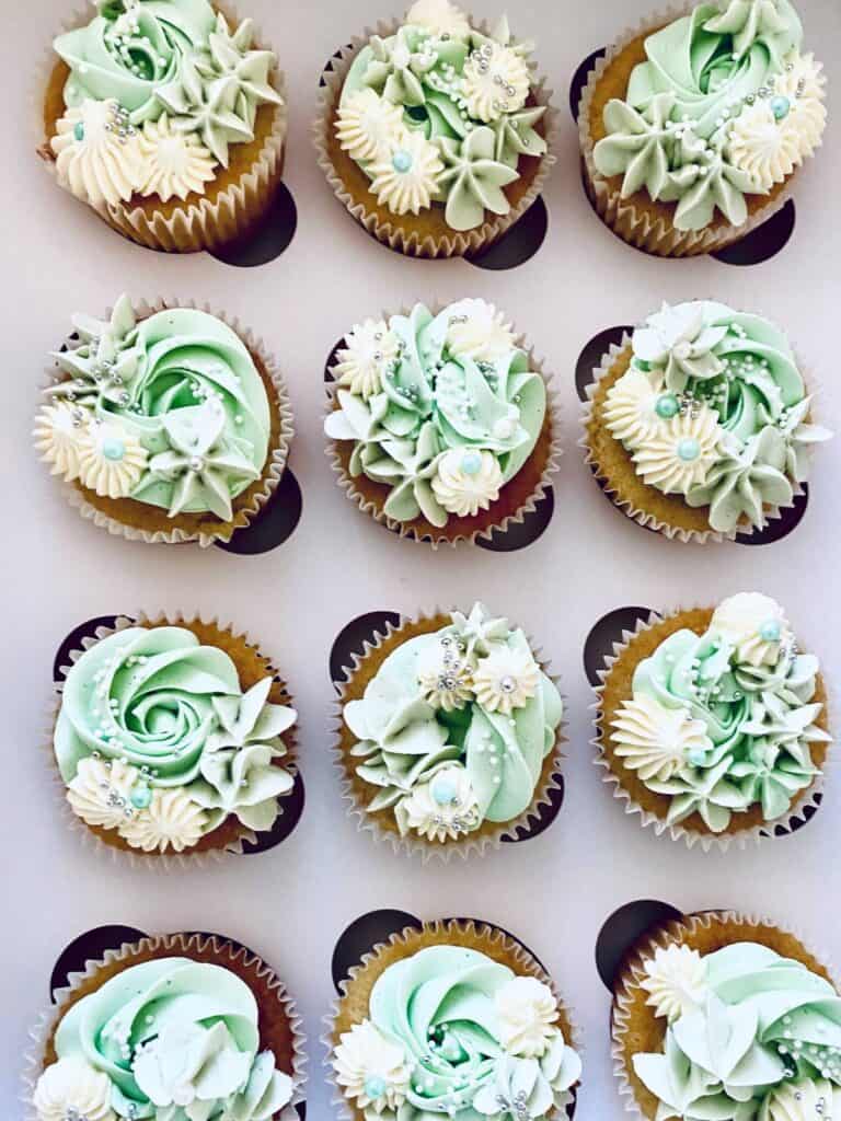Cupcakes piped with Swiss meringue buttercream