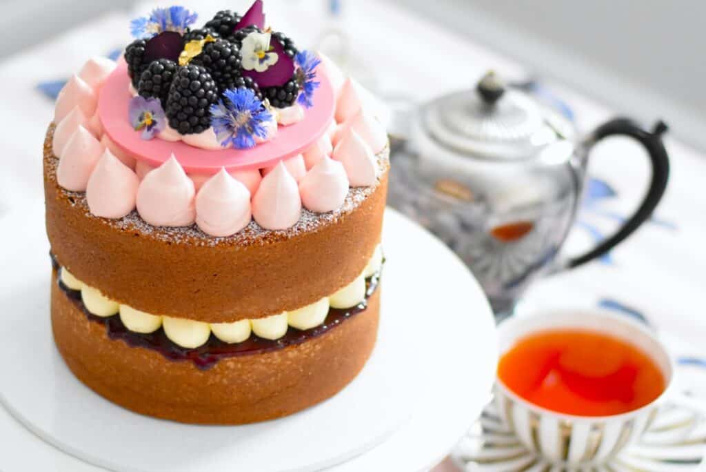 Lemon & Blackberry Sandwich Cake featuring Swiss Meringue Buttercream