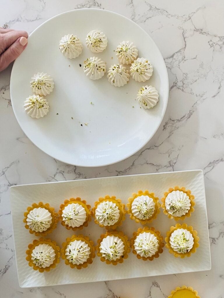 Lemon Tartlets with Pistachio Meringues recipe