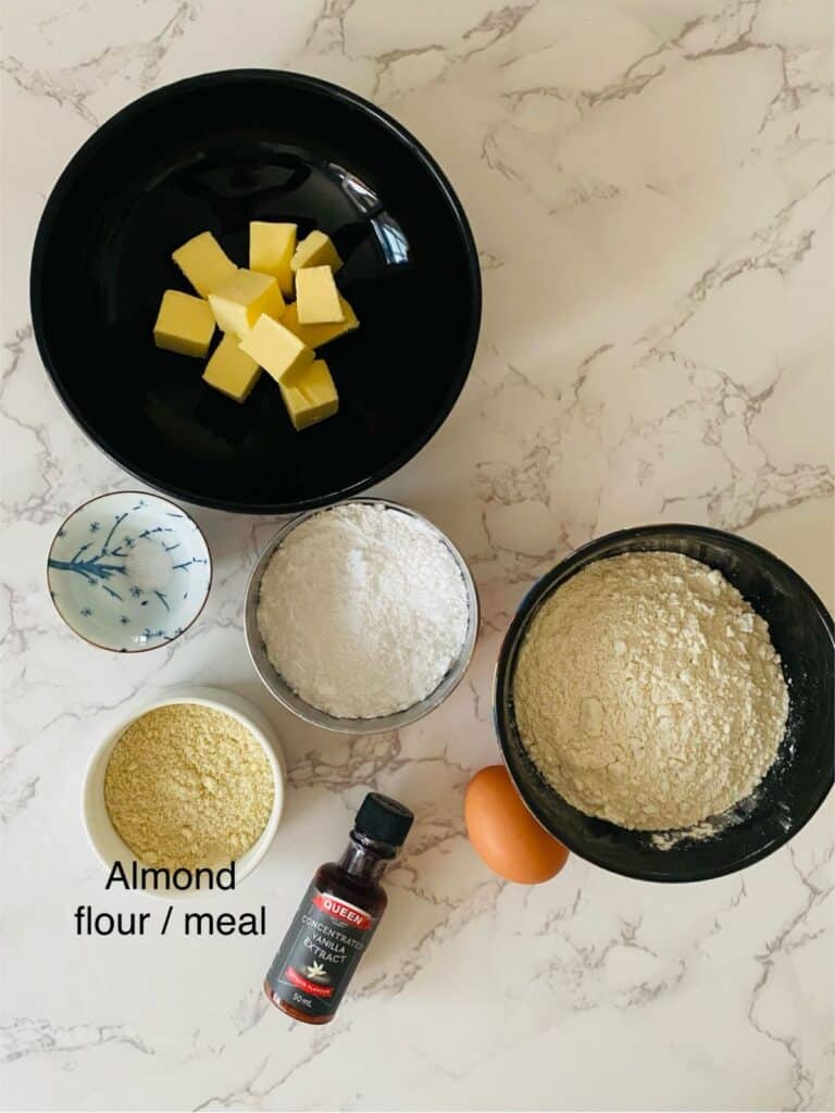 Ingredients for tartlet shells for Lemon Tartlets with Pistachio Meringues recipe