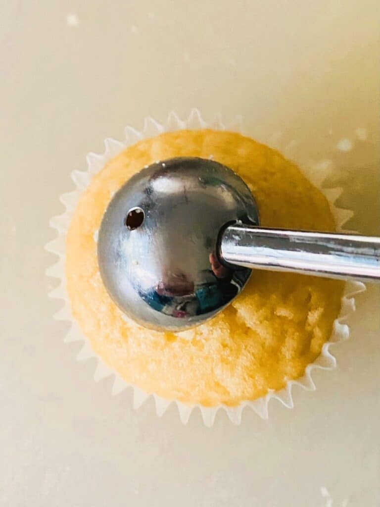 Mini flower cupcakes with melon ball tool