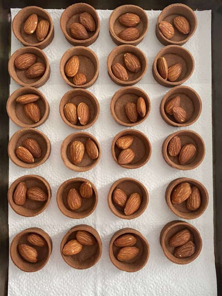 chocolate tartlet shells with almonds