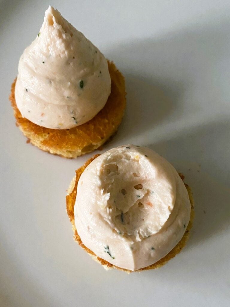 Salmon cucumber brioche bites indentation with a spoon