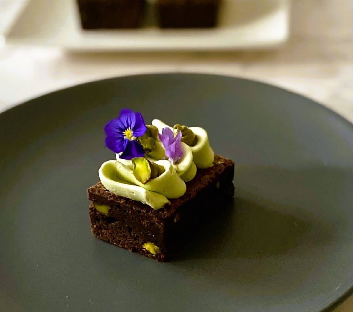 Pistachio brownies with pistachio buttercream
