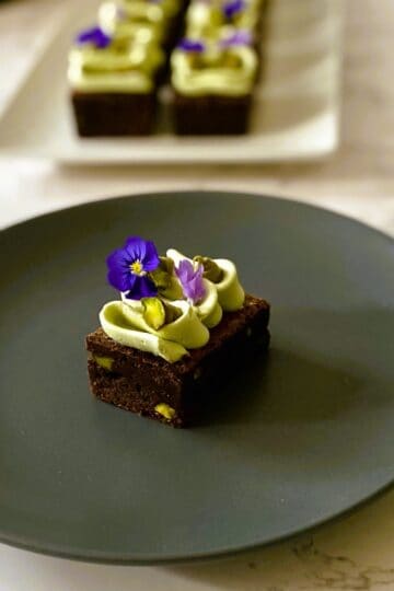 Pistachio brownies with pistachio buttercream