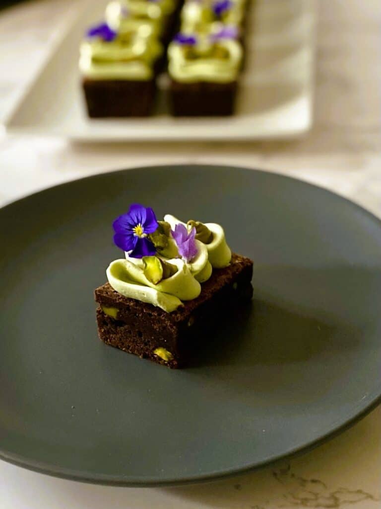 Pistachio brownies with pistachio buttercream