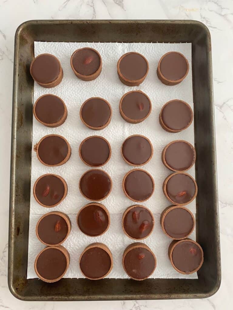 scorched almond tartlets on a tray