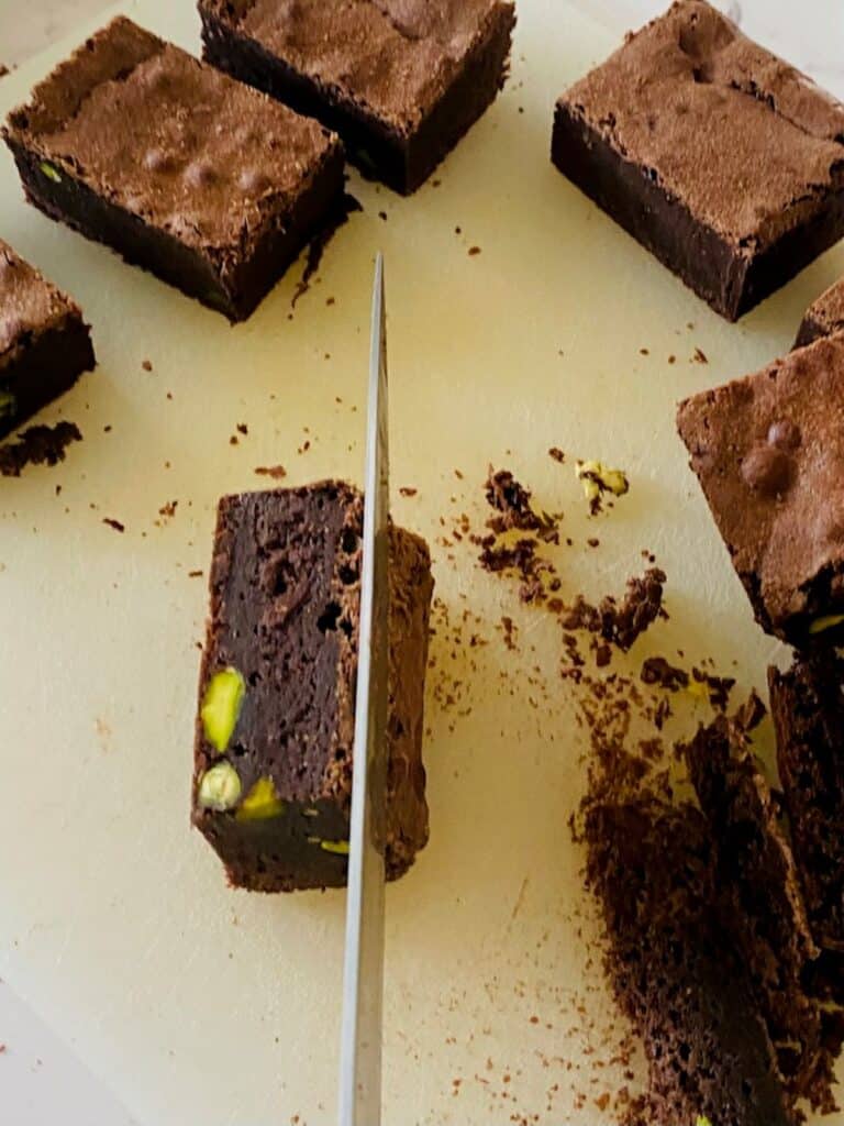 Pistachio Brownies with Pistachio Buttercream trimmed