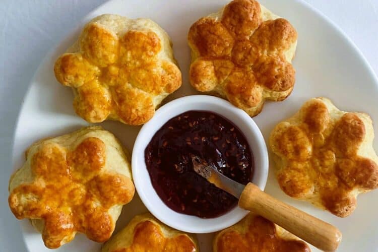 Flower scones with jam and cream
