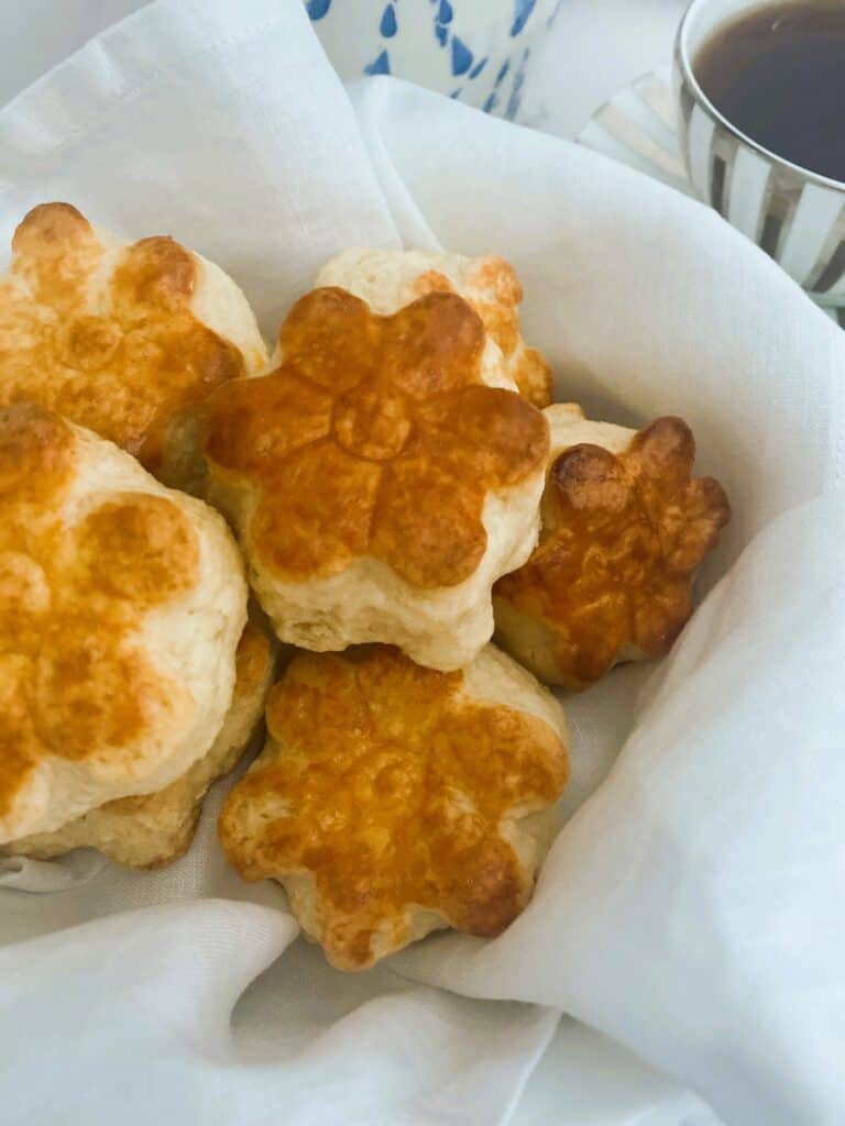 flower scones close up in napkin