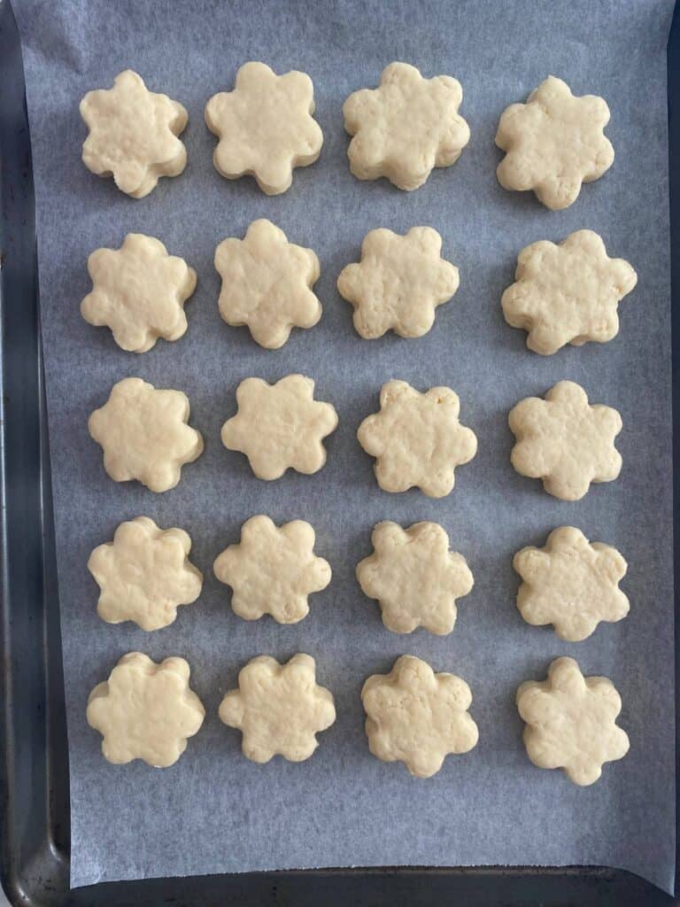 flower scones on a tray