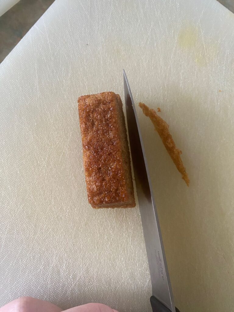 Trim the carrot cake fingers