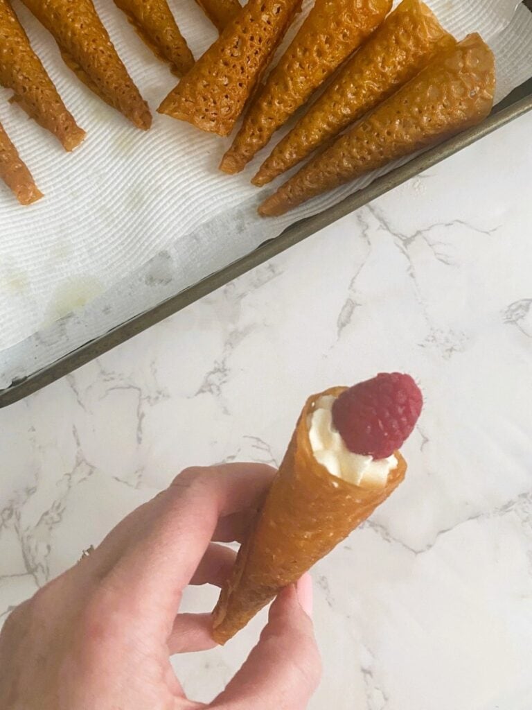 Finished brandy snap cones