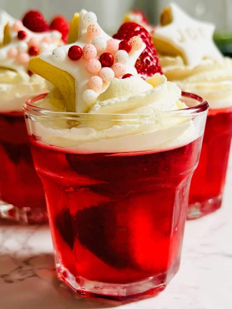 little strawberry jelly cups up close
