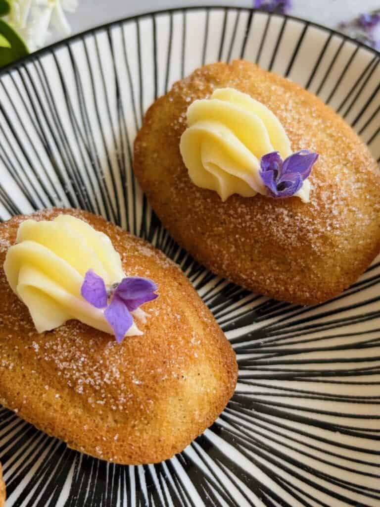 Cinnamon roll madeleines on a plate