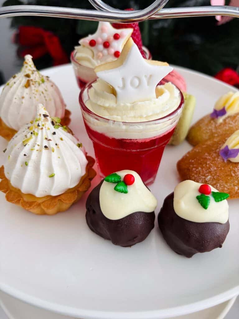 Christmas afternoon tea menu featuring sweet treats