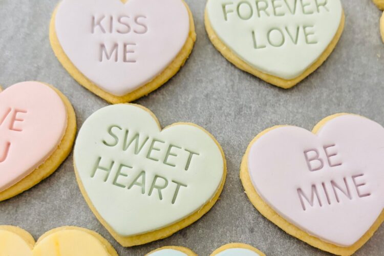 Valentine's Stamp Cookies on a tray