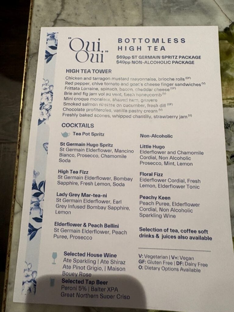 Oui Oui Bottomless High Tea Menu