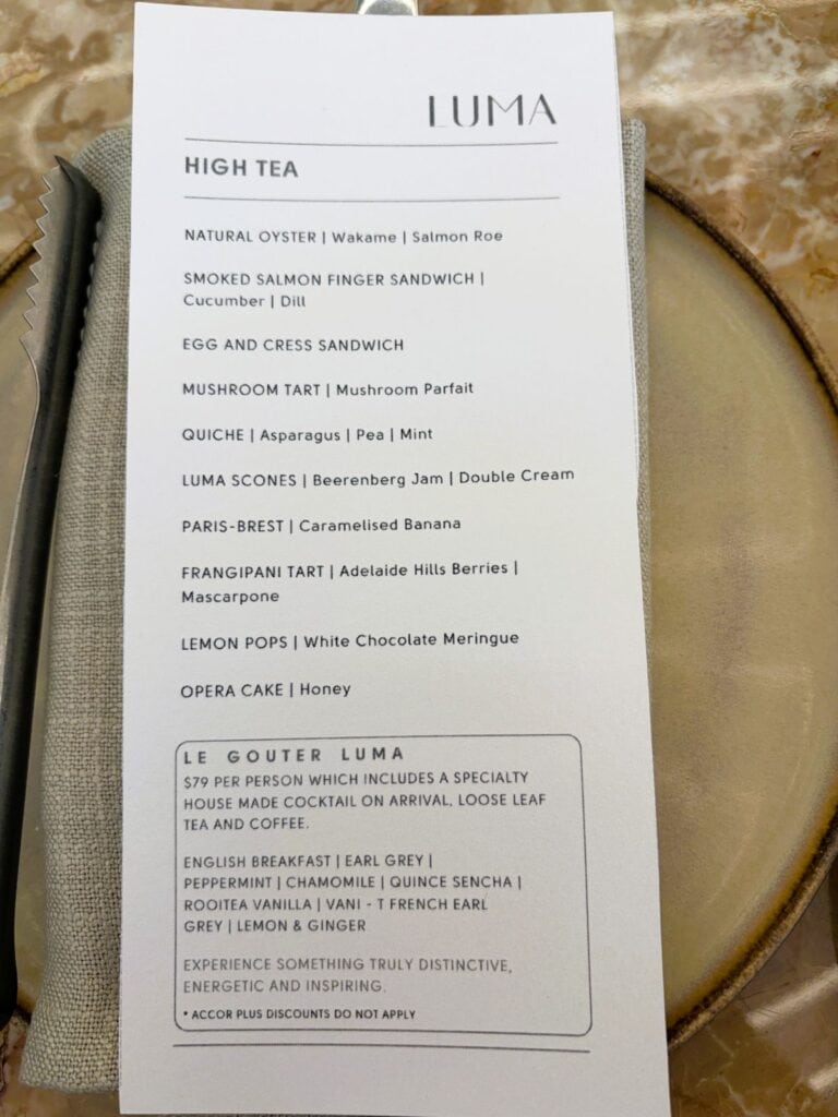 Luma High Tea menu on a plate