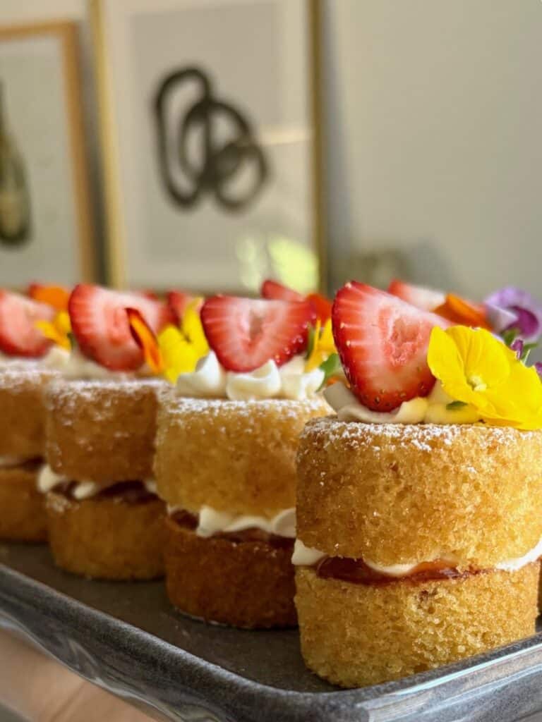easy mini Victoria sponge cakes on a tray