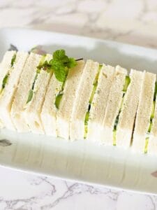 Cucumber finger sandwiches on a tray