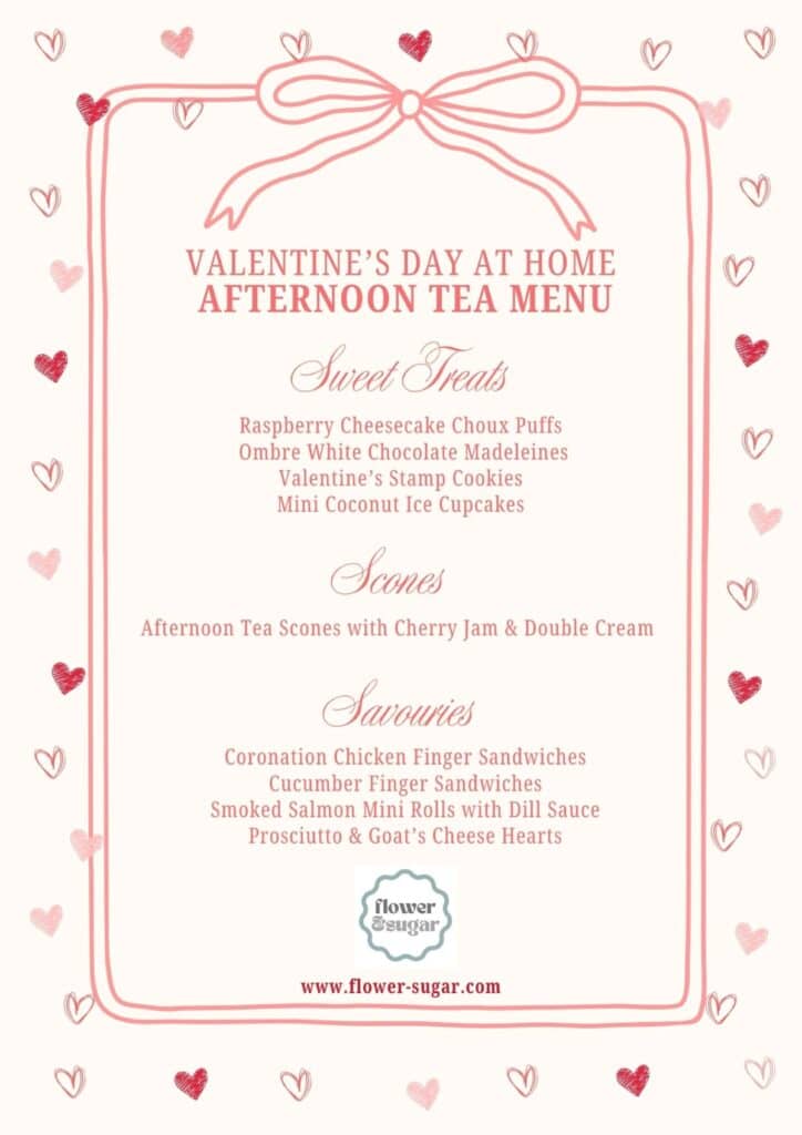 Valentine's Afternoon tea at home menu