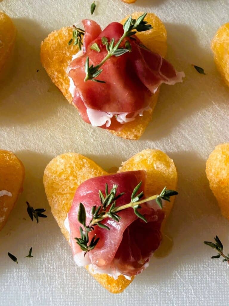 Prosciutto and goat's cheese hearts
