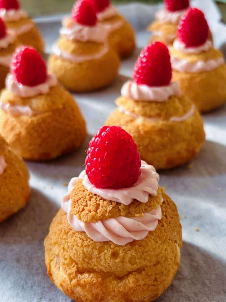 Raspberry cheesecake choux puffs