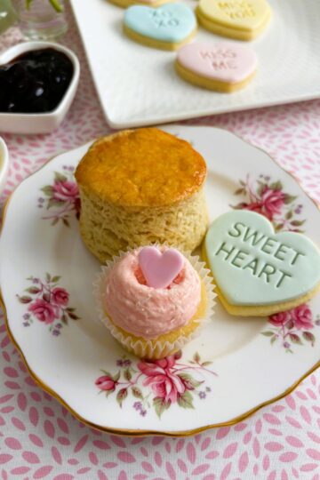 scone cupcake and cookie on a plate