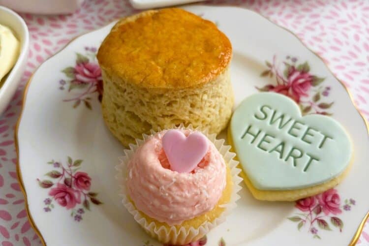 scone cupcake and cookie on a plate