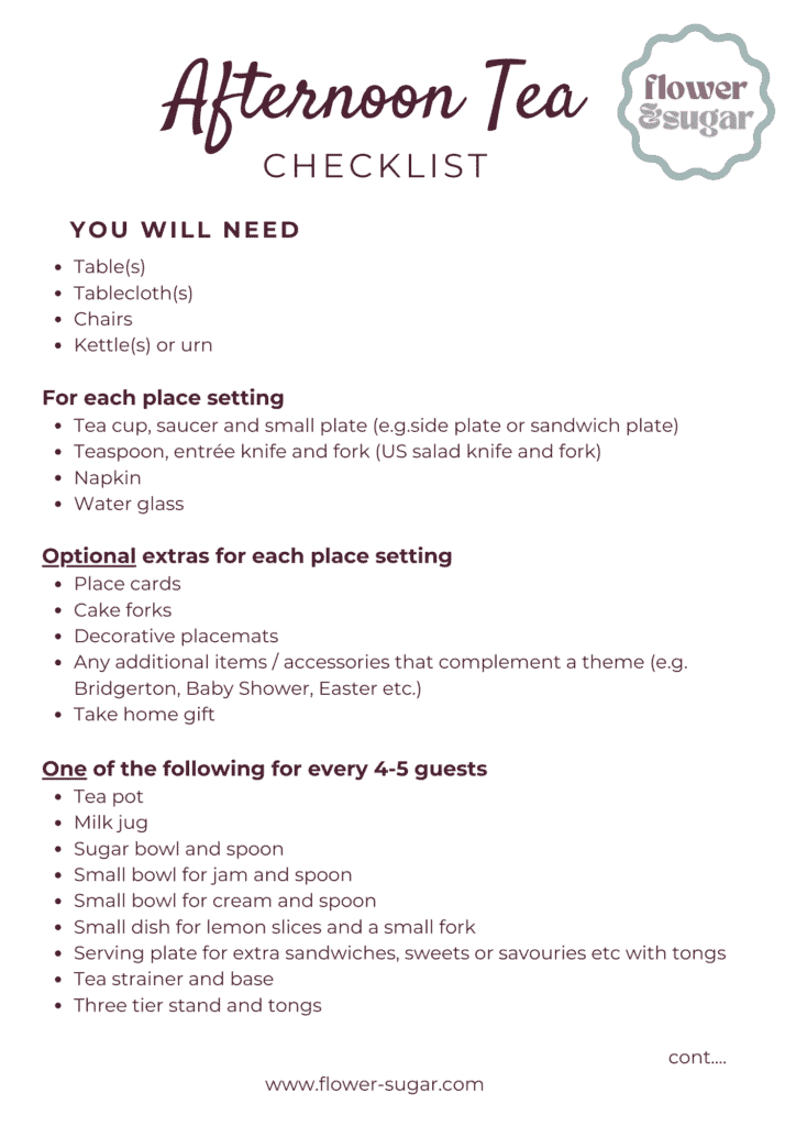 Afternoon tea checklist