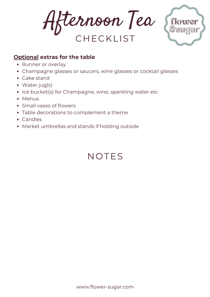 Afternoon Tea Checklist page 2