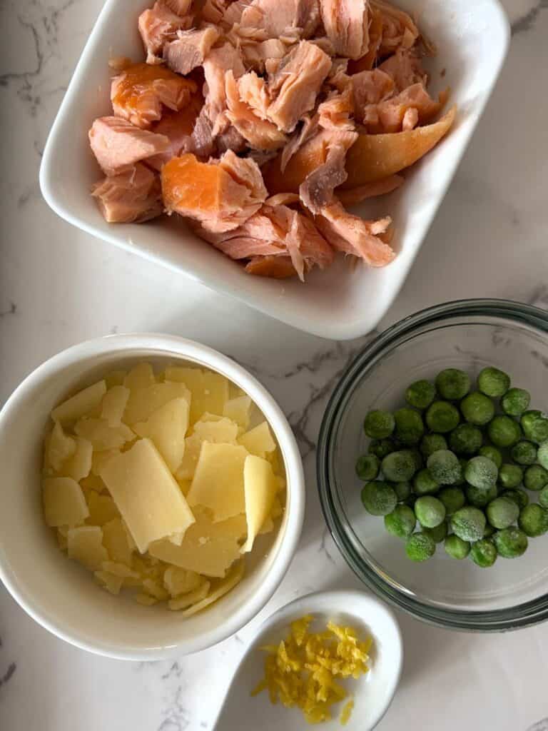 ingredients for salmon, pea and parmesan tartlets ingredients