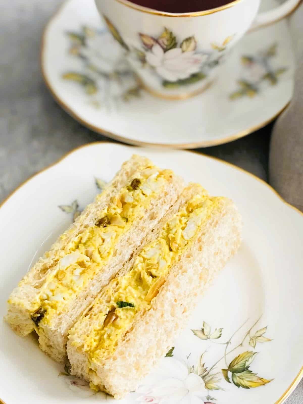 Coronation Finger Sandwiches with a cup of tea